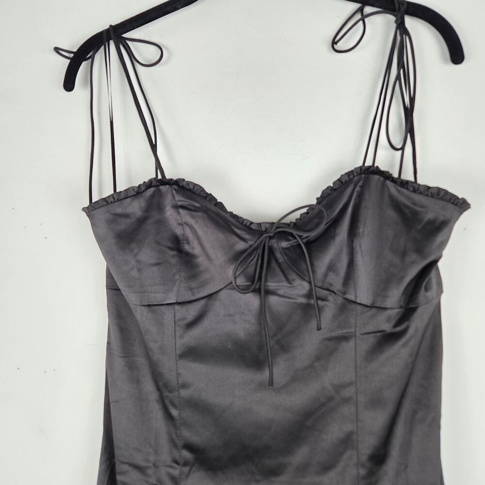 Leche Black Satin Baby Doll Sweetheart Neckline Midi Slip Dress Size Medium Sexy - Picture 2 of 10